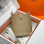 HERMES 25S MINI EVELYNE 18 IN BEIGE MARFA PATTERNED STRAP CALFSKIN SILVER HARDWARE - Image 11
