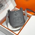 HERMES 25S MINI EVELYNE 18 IN CHARCOAL GRAY PATTERNED STRAP CALFSKIN SILVER HARDWARE - Image 10