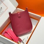 HERMES 25S MINI EVELYNE 18 IN BURGUNDY PATTERNED STRAP CALFSKIN SILVER HARDWARE - Image 11