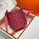 HERMES 25S MINI EVELYNE 18 IN BURGUNDY PATTERNED STRAP CALFSKIN SILVER HARDWARE - Image 10