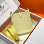 HERMES 25S MINI EVELYNE 18 IN MILTON YELLOW PATTERNED STRAP CALFSKIN SILVER HARDWARE - Image 2