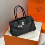 HERMES 25S SHOULDER BIRKIN 29 IN BLACK CALFSKIN SILVER HARDWARE - Image 11