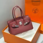 HERMES 25S SHOULDER BIRKIN 29 IN BURNT RED CALFSKIN SILVER HARDWARE - Image 2