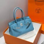 HERMES 25S SHOULDER BIRKIN 29 IN DENIM BLUE CALFSKIN SILVER HARDWARE - Image 2
