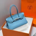 HERMES 25S SHOULDER BIRKIN 29 IN DENIM BLUE CALFSKIN SILVER HARDWARE - Image 10