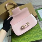 DIAMOND HORSEBIT SHOULDER BAG 24 IN LIGHT PINK CALFSKIN GOLD HARDWARE - Image 15