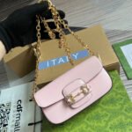DIAMOND HORSEBIT SHOULDER BAG 24 IN LIGHT PINK CALFSKIN GOLD HARDWARE - Image 11
