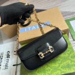 DIAMOND HORSEBIT SHOULDER BAG 24 IN BLACK CALFSKIN GOLD HARDWARE - Image 15