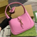 JACKIE SMALL SHOULDER BAG 27 IN PINK CRACKED LACQUER CALFSKIN GOLD HARDWARE - Image 5