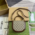 HORSEBIT 1955 MINI TOP HANDLE BAG 18 IN BEIGE CANVAS AND BROWN CALFSKIN GOLD HARDWARE - Image 12