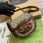 HORSEBIT 1955 MINI TOP HANDLE BAG 18 IN BEIGE CANVAS AND BROWN CALFSKIN GOLD HARDWARE - Image 4