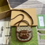 HORSEBIT 1955 MINI TOP HANDLE BAG 18 IN BEIGE CANVAS AND BROWN CALFSKIN GOLD HARDWARE - Image 10