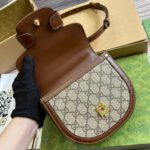 HORSEBIT 1955 MINI TOP HANDLE BAG 18 IN BEIGE CANVAS AND BROWN CALFSKIN GOLD HARDWARE - Image 8