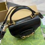HORSEBIT 1955 MINI TOP HANDLE BAG 18 IN BLACK CALFSKIN GOLD HARDWARE - Image 9