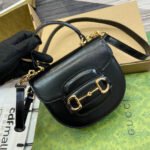 HORSEBIT 1955 MINI TOP HANDLE BAG 18 IN BLACK CALFSKIN GOLD HARDWARE - Image 4