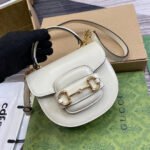 HORSEBIT 1955 MINI TOP HANDLE BAG 18 IN WHITE CALFSKIN GOLD HARDWARE - Image 15