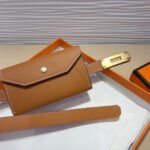 HM KELLY POCKET 18MM BELT CINNAMON BROWN LEATHER GOLD HARDWARE - Image 4