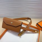 HM KELLY POCKET 18MM BELT CINNAMON BROWN LEATHER GOLD HARDWARE - Image 9
