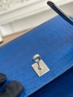 HM 26S KELLY MINI 22MM IN DARK BLUE CROC EMBOSSED CALFSKIN SILVER KELLY BUCKLE - Image 5