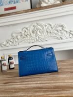 HM 26S KELLY MINI 22MM IN DARK BLUE CROC EMBOSSED CALFSKIN SILVER KELLY BUCKLE - Image 11
