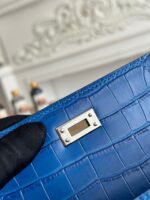 HM 26S KELLY MINI 22MM IN DARK BLUE CROC EMBOSSED CALFSKIN SILVER KELLY BUCKLE - Image 6