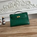HM 26S KELLY MINI 22MM IN DARK GREEN CROC EMBOSSED CALFSKIN GOLD KELLY BUCKLE - Image 10
