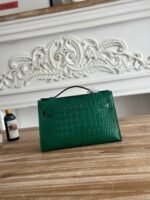 HM 26S KELLY MINI 22MM IN DARK GREEN CROC EMBOSSED CALFSKIN SILVER KELLY BUCKLE - Image 11