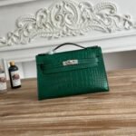 HM 26S KELLY MINI 22MM IN DARK GREEN CROC EMBOSSED CALFSKIN SILVER KELLY BUCKLE - Image 10