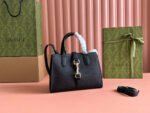 JACKIE SMALL TOTE BAG 24 IN BLACK CALFSKIN GOLD HARDWARE - Image 6
