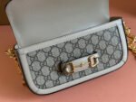 GG HORSEBIT 1955 BAG 24 IN BEIGE CANVAS AND WHITE CALFSKIN - Image 14