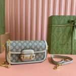 GG HORSEBIT 1955 BAG 24 IN BEIGE CANVAS AND WHITE CALFSKIN