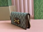 HORSEBIT 1955 WALLET IN BEIGE EBONY CANVAS MIX BROWN CALFSKIN GOLD CHAIN - Image 4