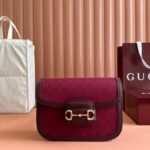 HORSEBIT 1955 SHOULDER BAG 25 IN WINE RED CANVAS AND CALFSKIN GOLD HARDWARE - Image 10