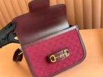 HORSEBIT 1955 SHOULDER BAG 25 IN WINE RED CANVAS AND CALFSKIN GOLD HARDWARE - Image 16