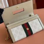 OPHIDIA WALLET ON CHAIN 19 IN BEIGE AND WHITE COATED FABRIC OATMEAL CALFSKIN - Image 8