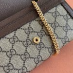 OPHIDIA WALLET ON CHAIN 19 IN BEIGE AND DARK BROWN COATED FABRIC AND CALFSKIN - Image 7