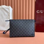 OPHIDIA POUCH 26 IN DARK GREY MONOGRAM CANVAS AND NAVY BLUE CALFSKIN TRIM - Image 10