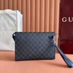 OPHIDIA POUCH 26 IN DARK GREY MONOGRAM CANVAS AND NAVY BLUE CALFSKIN TRIM - Image 3