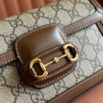 HORSEBIT 1955 SMALL 21.5 IN BEIGE EBONY GG SUPREME BROWN CALFSKIN GOLD HARDWARE - Image 6