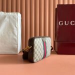 GG OPHIDIA SMALL CROSSBODY BAG 24 IN BEIGE CANVAS AND BROWN CALFSKIN - Image 3