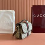 GUCCI 25S OPHIDIA SMALL SHOULDER BAG 24 CM IN BEIGE AND BROWN CALFSKIN - Image 11