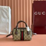GUCCI 25S OPHIDIA MINI BOSTON BAG 16 IN BEIGE CANVAS AND BROWN CALFSKIN - Image 10
