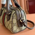 GUCCI 25S OPHIDIA MINI BOSTON BAG 16 IN BEIGE CANVAS AND BROWN CALFSKIN - Image 4