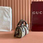 GUCCI 25S OPHIDIA MINI BOSTON BAG 16 IN BEIGE CANVAS AND BROWN CALFSKIN - Image 7