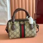 GUCCI 25S OPHIDIA MINI BOSTON BAG 16 IN BEIGE CANVAS AND BROWN CALFSKIN - Image 15