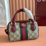 GUCCI 25S OPHIDIA MINI BOSTON BAG 16 IN BEIGE CANVAS AND ROSSO ANCORA CALFSKIN - Image 15