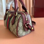 GUCCI 25S OPHIDIA MINI BOSTON BAG 16 IN BEIGE CANVAS AND ROSSO ANCORA CALFSKIN - Image 4