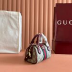 GUCCI 25S OPHIDIA MINI BOSTON BAG 16 IN BEIGE CANVAS AND ROSSO ANCORA CALFSKIN - Image 16