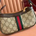 GUCCI 25S OPHIDIA SMALL SHOULDER BAG 19 IN BEIGE CANVAS AND BROWN CALFSKIN - Image 13