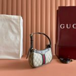 GUCCI 25S OPHIDIA SMALL SHOULDER BAG 19 IN BEIGE CANVAS AND BROWN CALFSKIN - Image 5